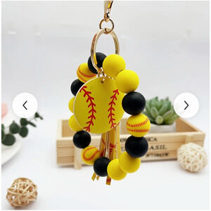 Sporty Chic Softball Silicone Beaded Wrist Keychain with Tassel, Perfect Gift
